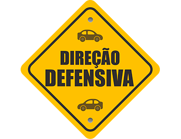 Placa de trânsito escrito “Direção defensiva”, representando a relação entre direção defensiva e direção perigosa
