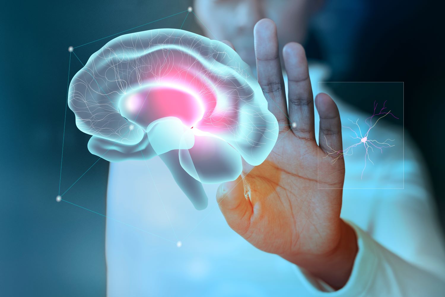 imagem de um cérebro ampliado em um dispositivo indicando a relação de tecnologia e doenças